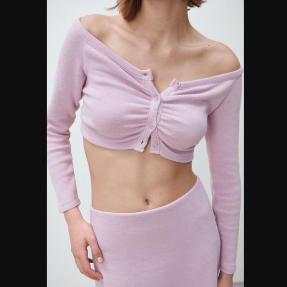 Zara Cropped Jacket/Cardigan Lilac L - Picture 1 of 6